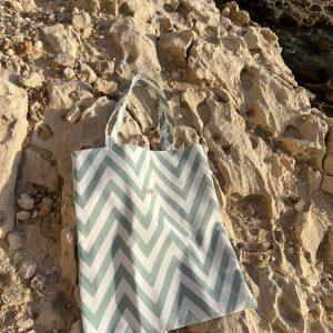Tote Green with White Strips Bag